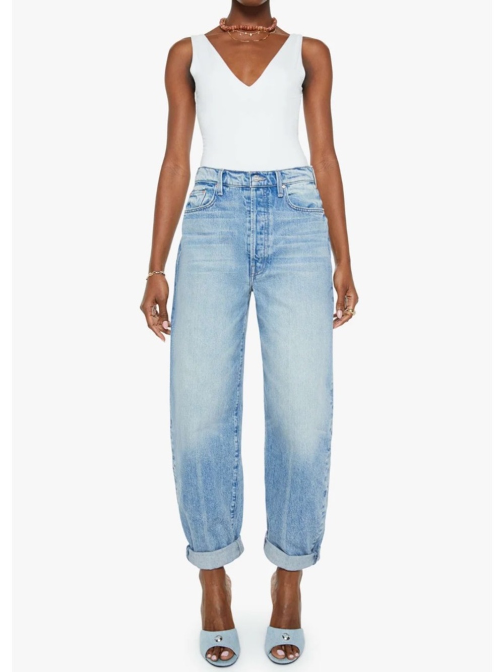 NWT! MOTHER Superior Fangirl Button Skimp Jeans in Blinded By The Light